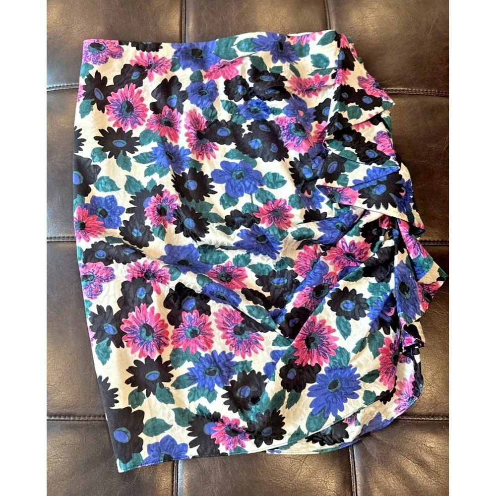 Veronica Beard Women Size 8‎ Ravello Floral Ruffle Ruched Skirt Silk Pink Multi